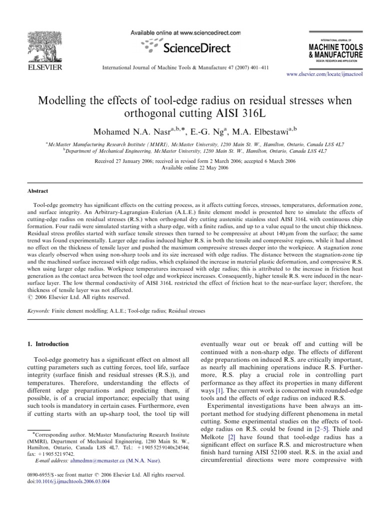 Modelling The Effects of Tool-Edge Radius On Residual Stresses When ...