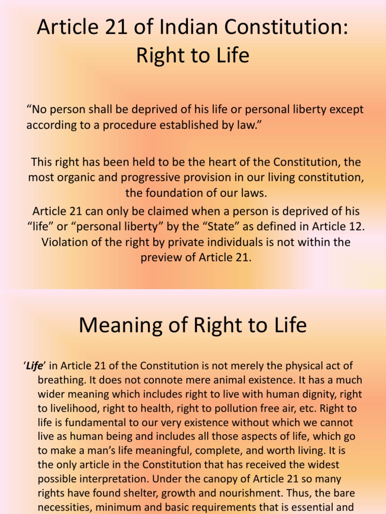 Article 21 of Indian Constitution: Right To Life | PDF | Constitution |  Constitutional Law