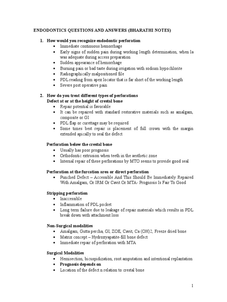 Bharathi Notes Endodontics Questions and Answers2 PDF Dentistry Branches Dentistry