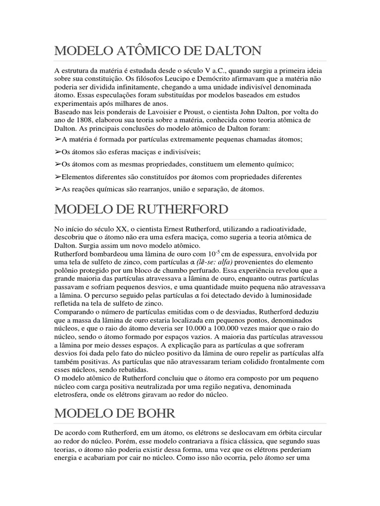 Modelo Atômico de Dalton | PDF | Elétron | Átomos