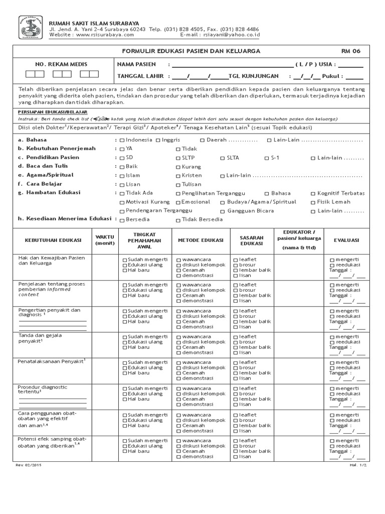 FORMULIR EDUKASI PASIEN DAN KELUARGA D RM 06 | PDF