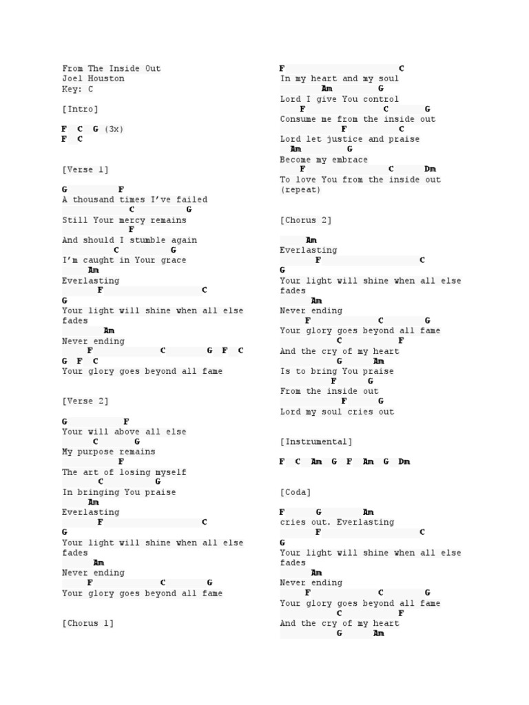 From The Inside Out Lyrics PDF Song Structure Songs