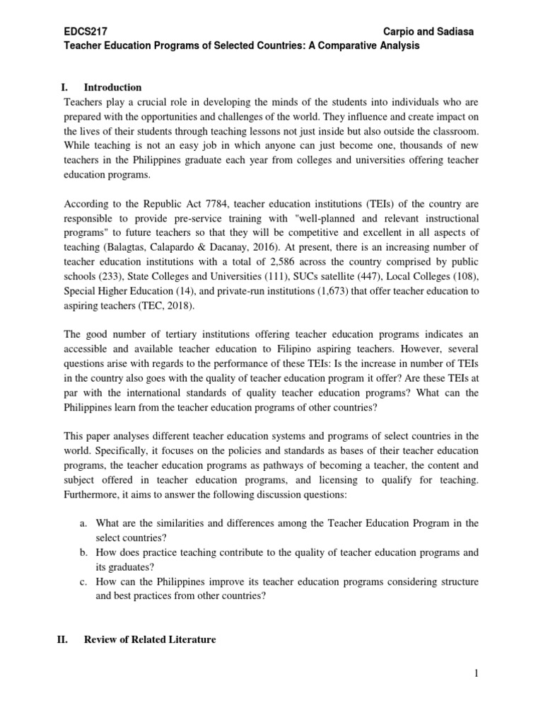 Comparative Analysis of Teacher Education | PDF | Teacher Education ...