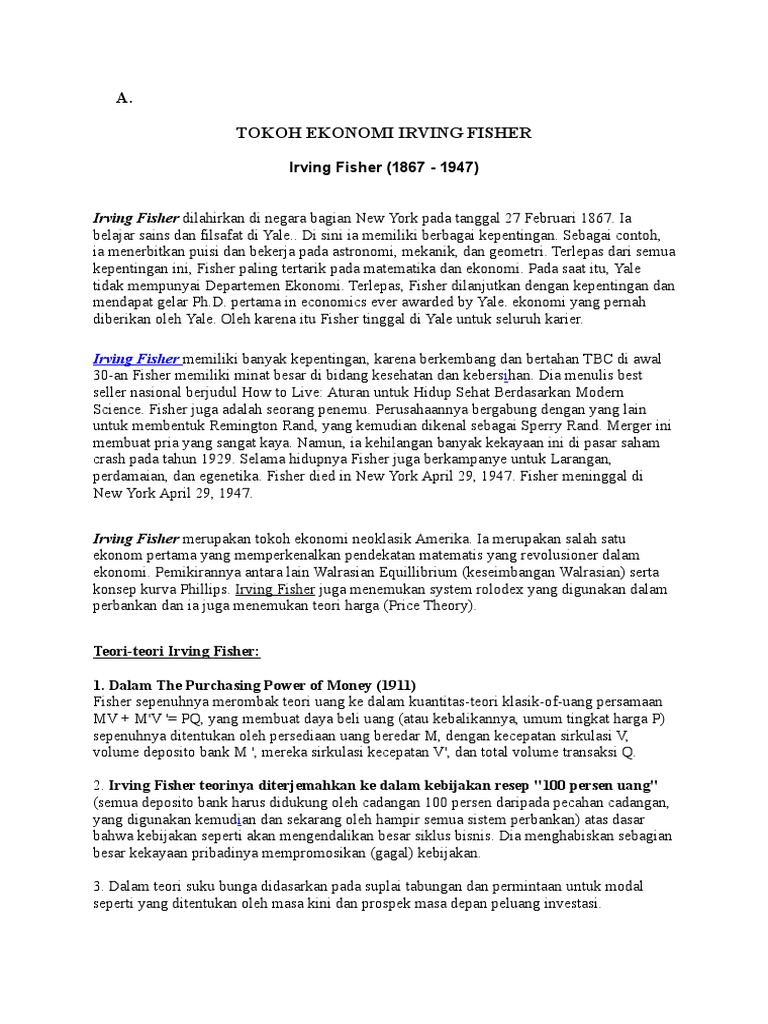 Tokoh Ekonomi Irving Fisher