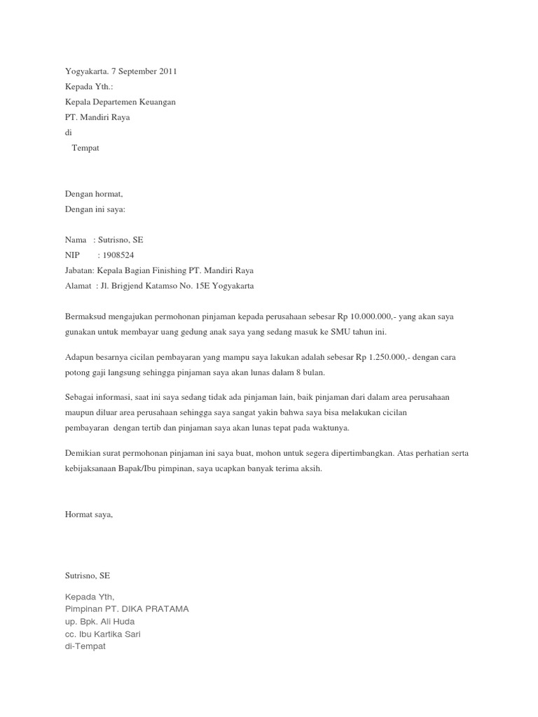 Surat Permohonan Pinjaman Uang Ke Kantor Tips Seputar Uang