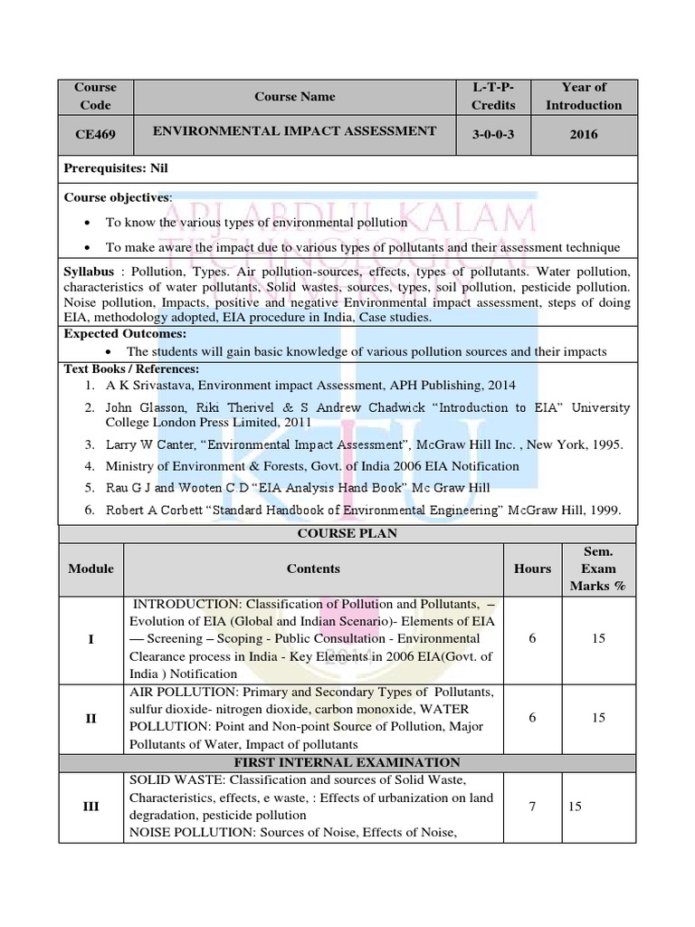 001 Syllabus CE469 Environmental Impact Assessment Environmental 