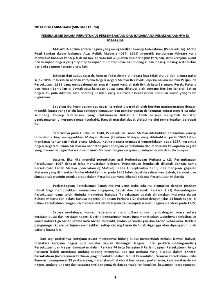 Federalisme Dalam Peruntukan Perlembagaan Dan Bagaimana Pelaksanaannya Di Malaysia Pdf