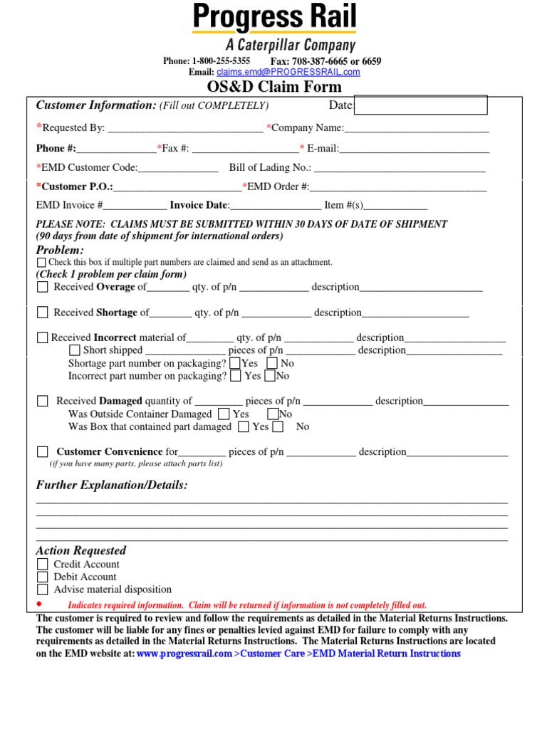 OS&D Claim Form Instructions | PDF | Invoice | Service Industries