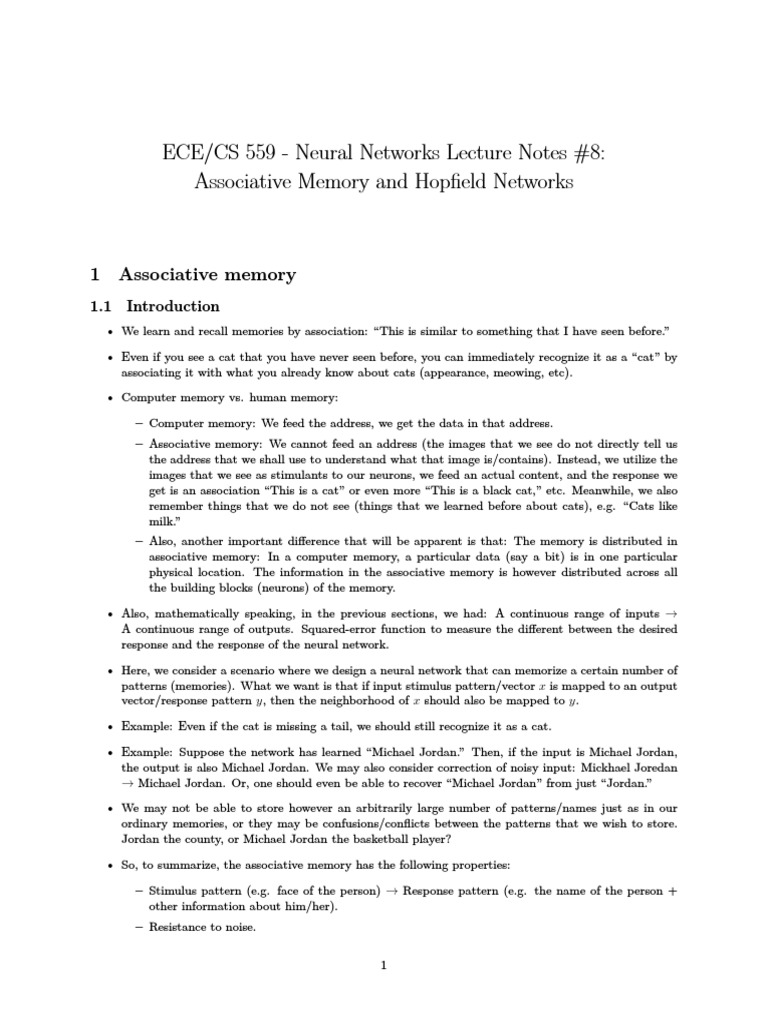 ECE/CS 559 - Neural Networks Lecture Notes #8: Associative Memory and ...