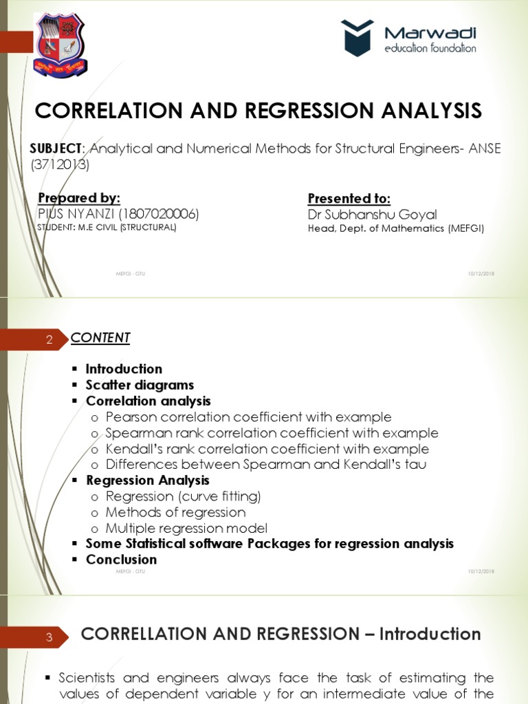 Correlation, Regression Analysis in Civil Engineering | PDF ...