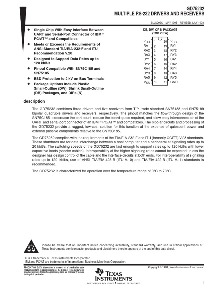 D D D D D D: GD75232 Multiple Rs-232 Drivers and Receivers | PDF ...