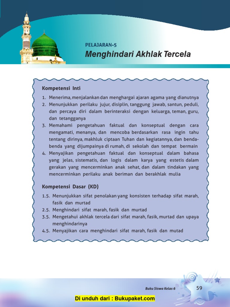 Pelajaran 5 Menghindari Akhlak Tercela | Pdf