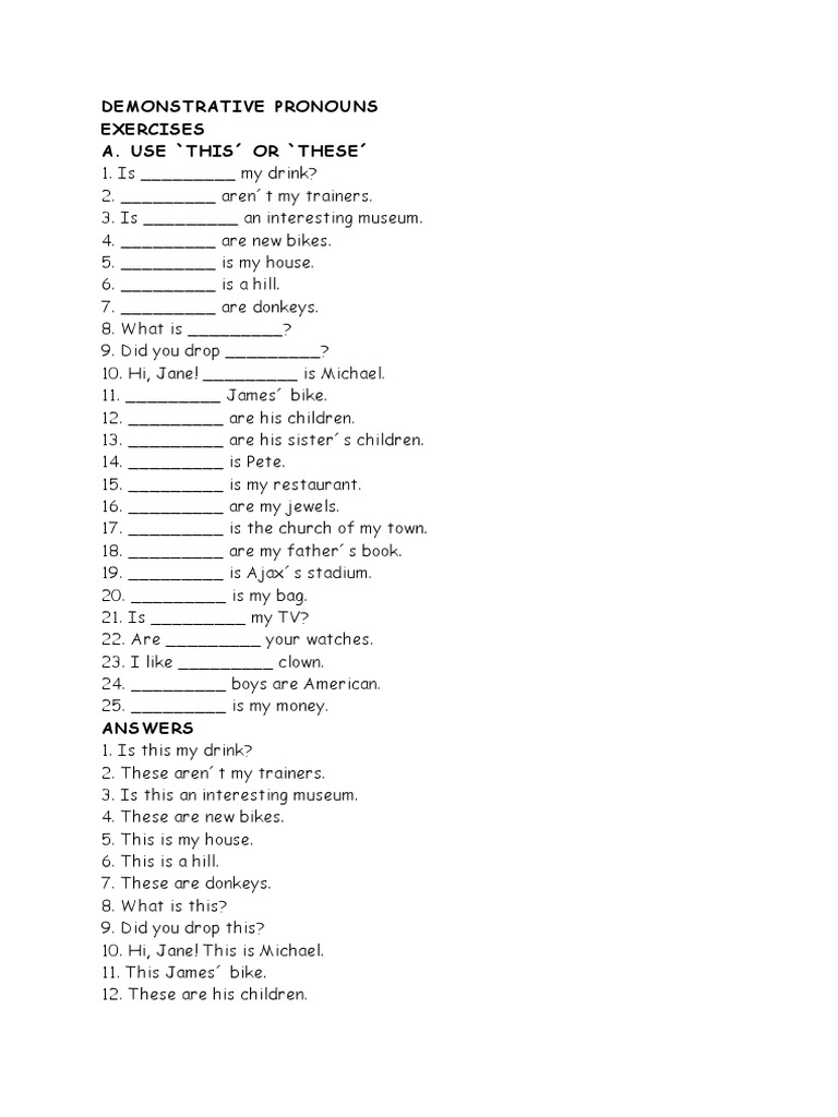 Demonstrative Pronouns Exercises | PDF | Home & Garden