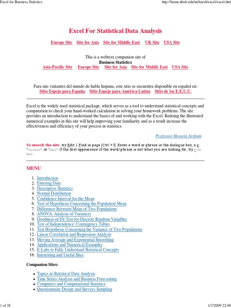 Excel For Business Statistics Analysis | PDF | Statistical Hypothesis ...