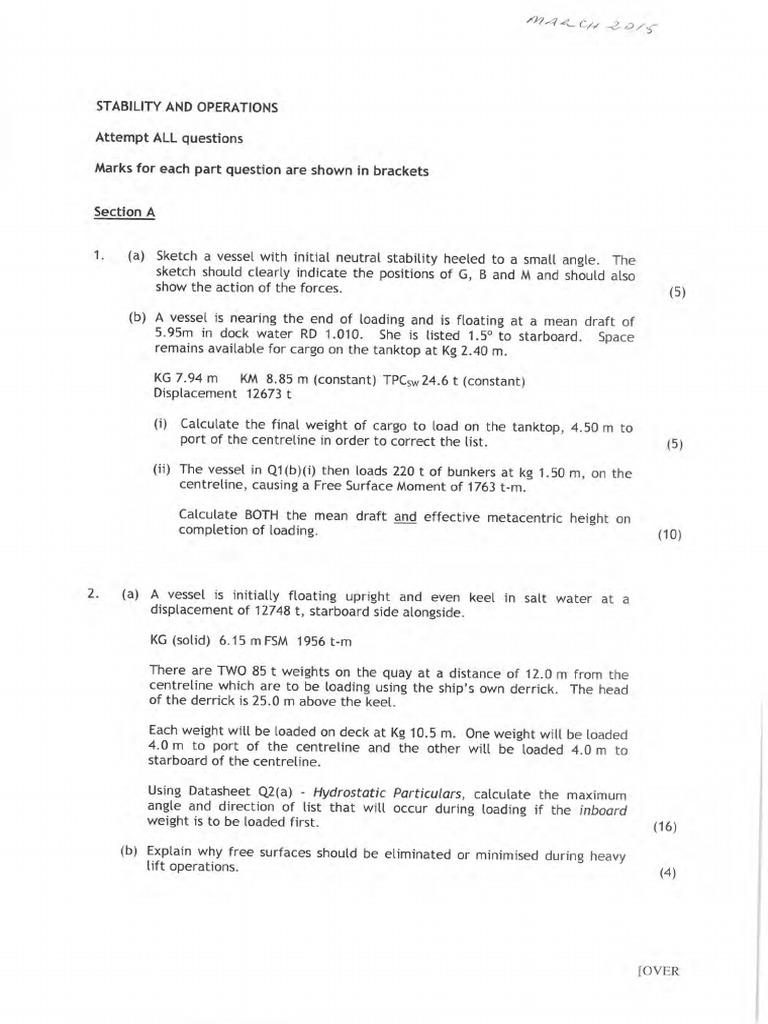 2015 Mar OOW Stability SQA Past Paper PDF