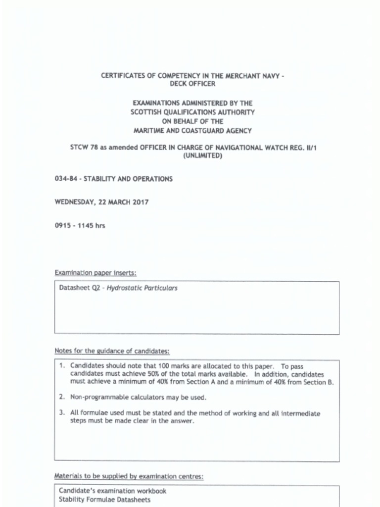 2017 March OOW Stability SQA Past Paper PDF