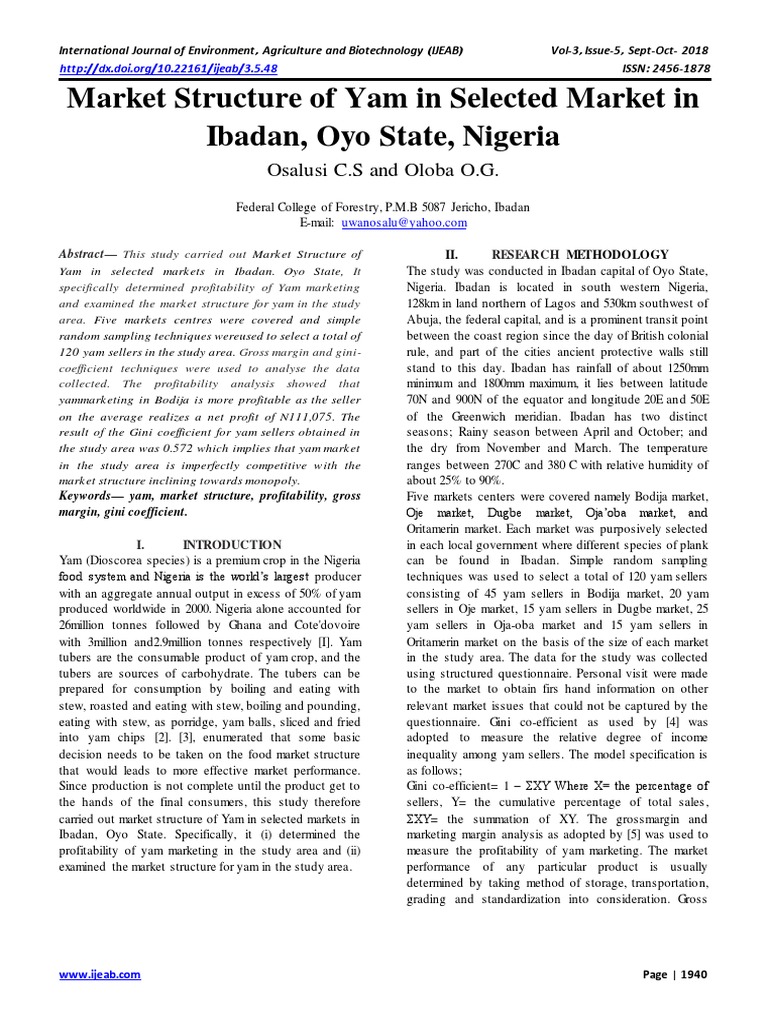 Yam Market Structure in Ibadan, Nigeria | PDF | Gini Coefficient ...