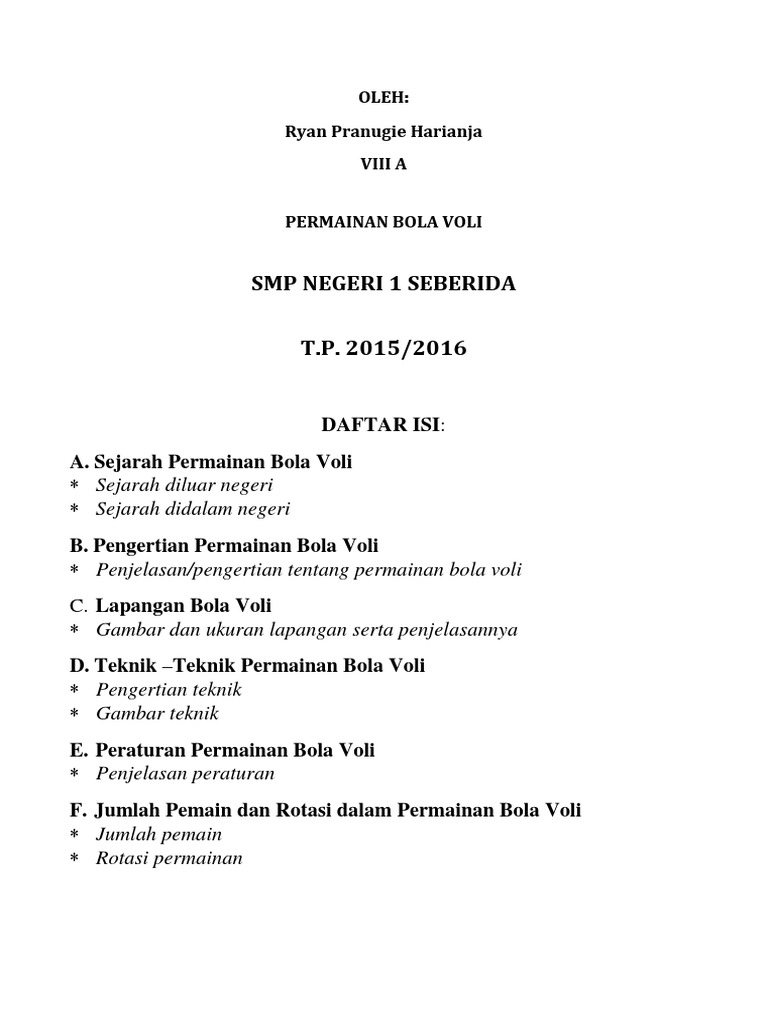 Jumlah Pemain Setiap Regu Dalam Permainan Bola Voli Adalah