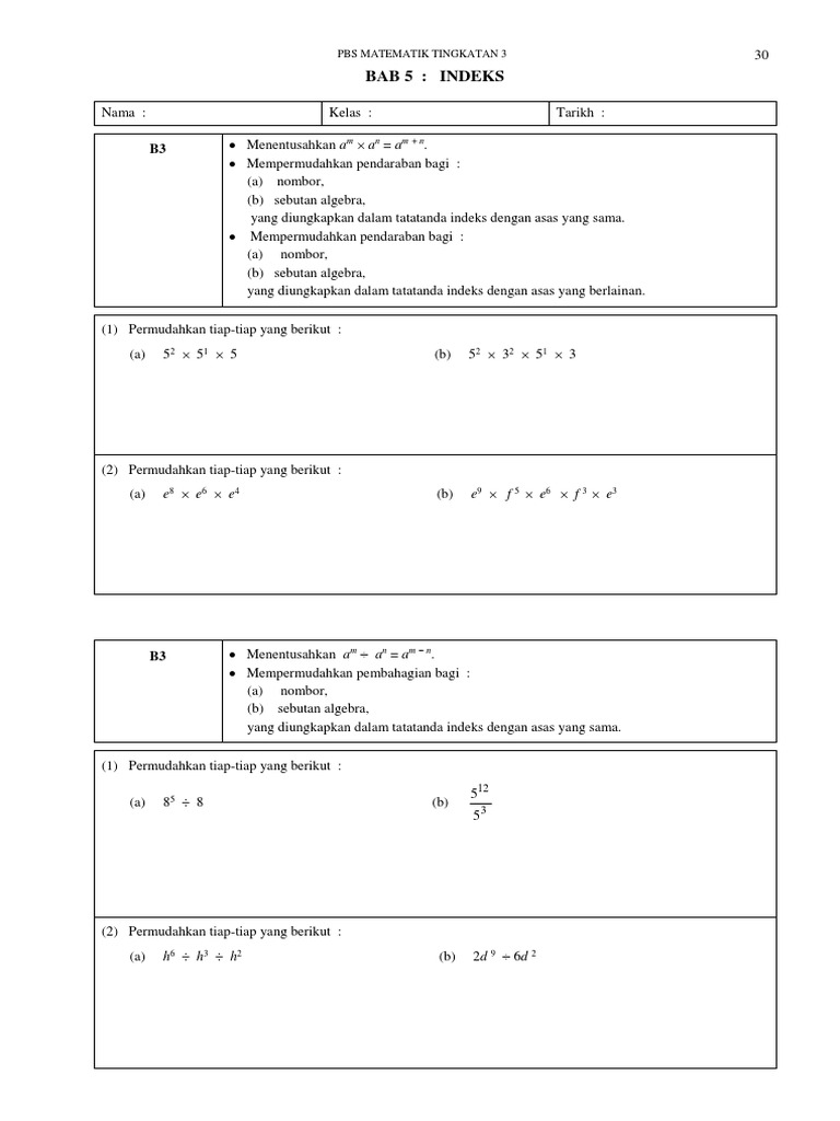 Latihan Indeks Matematik Tingkatan 3 | PDF