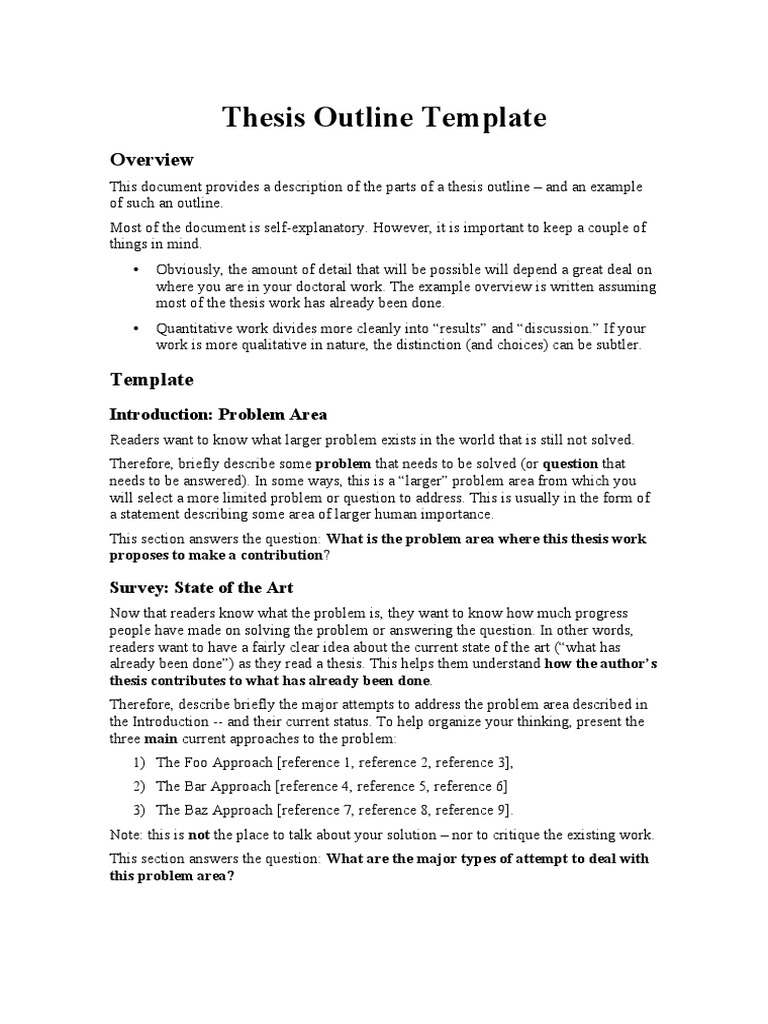 Thesis Outline Template: Introduction: Problem Area PDF Question