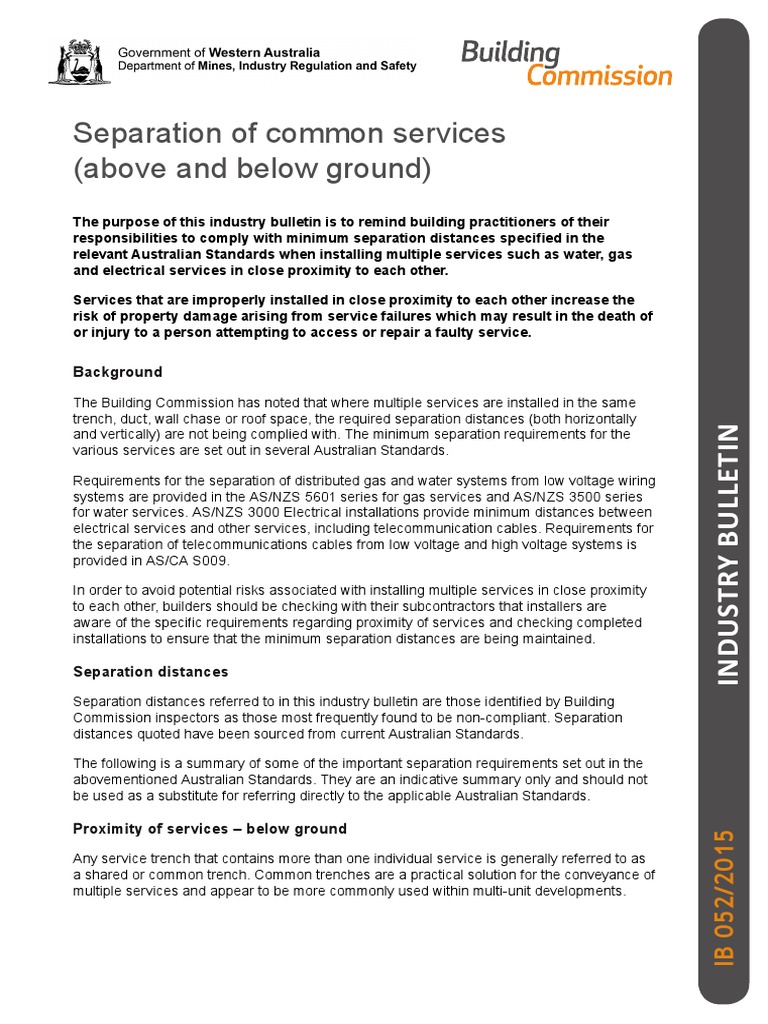 Minimum Separation of Services Guidelines | PDF | Electrical Wiring ...
