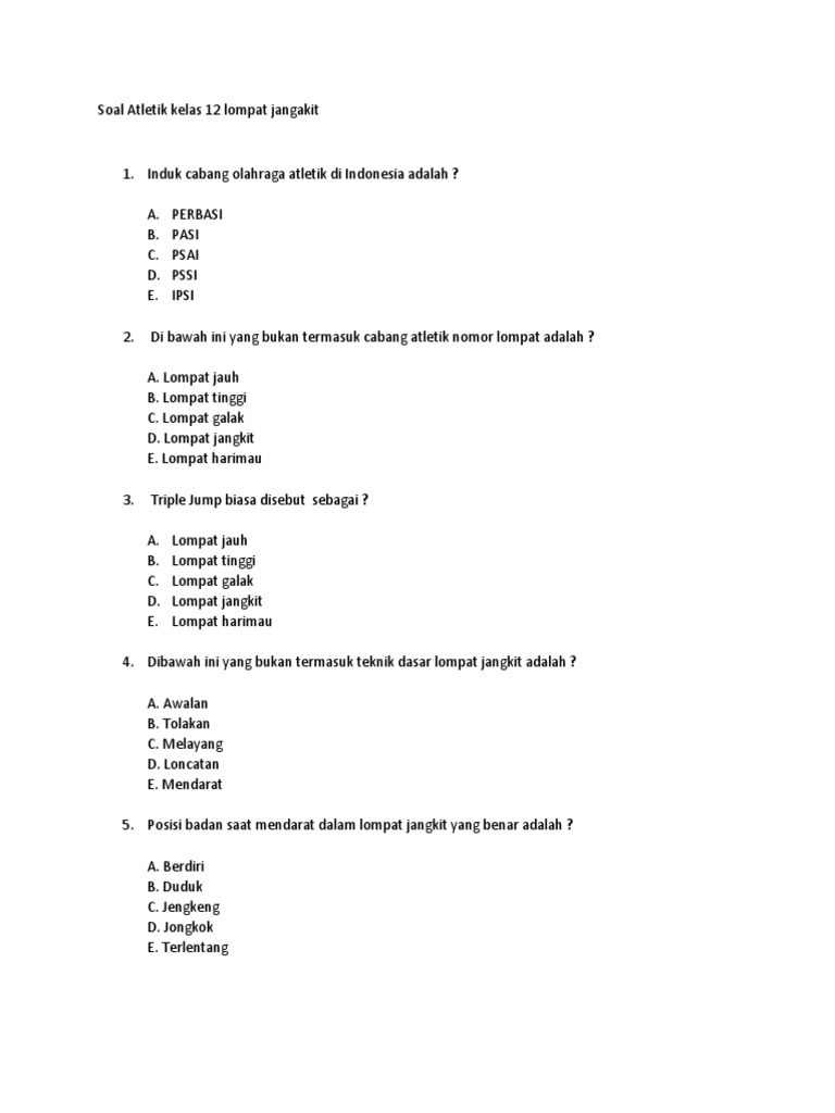 Soal Atletik Kelas 12 Lompat Jangakit