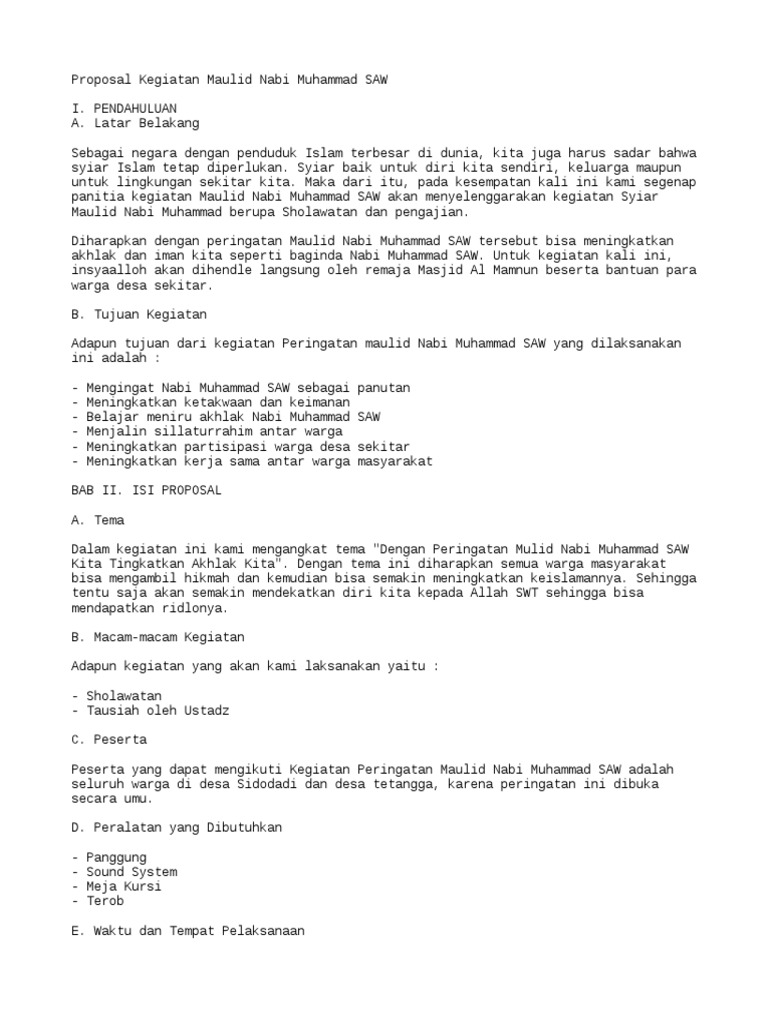 Contoh Proposal Maulid