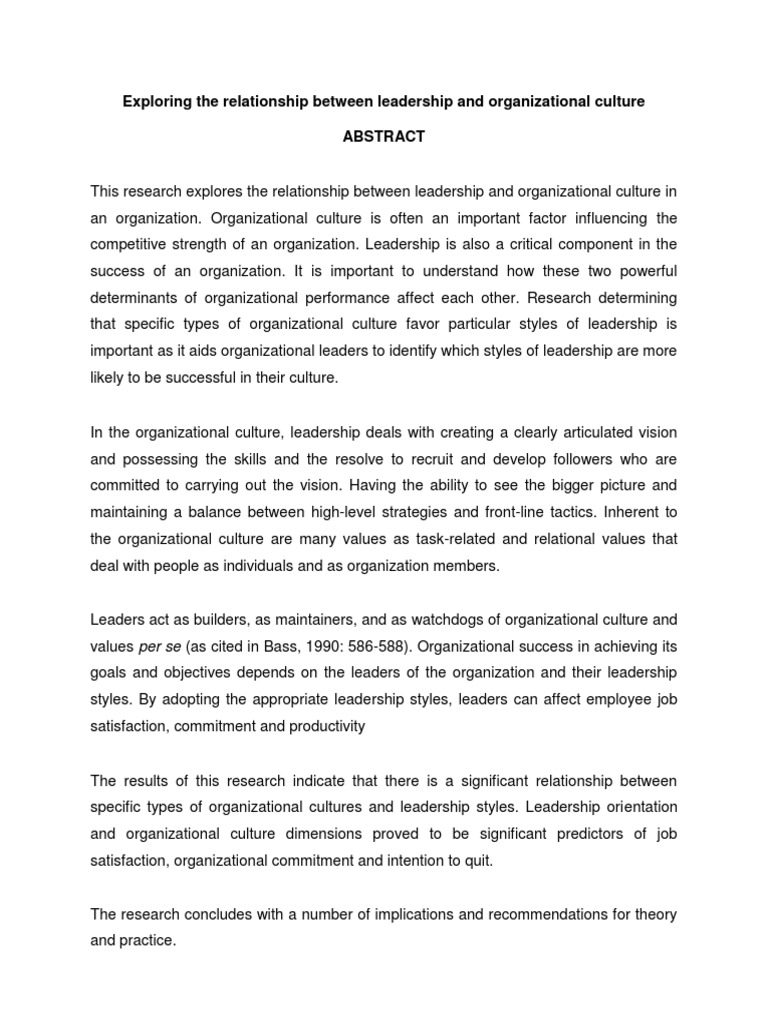 Leadership's Impact on Organizational Culture | PDF | Organizational ...