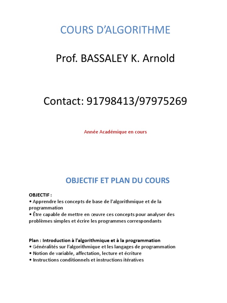 Introduction à l'Algorithmique et Programmation | PDF | Structure de ...