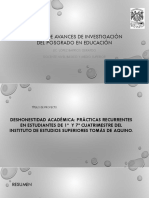 Deshonestidad Académica: Prácticas Recurrentes en Estudiantes de 1º y 7º Cuatrimestre Del Instituto de Estudios Superiores Tomás de Aquino