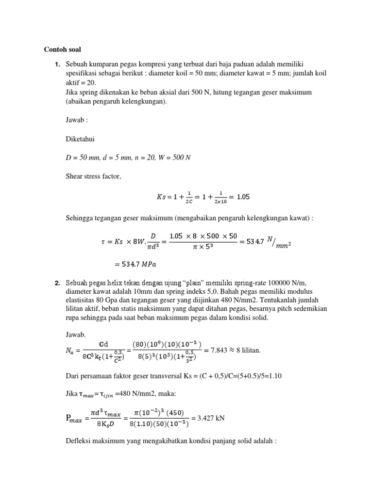 Contoh Soal Pegas Kompresi Tekan Docx