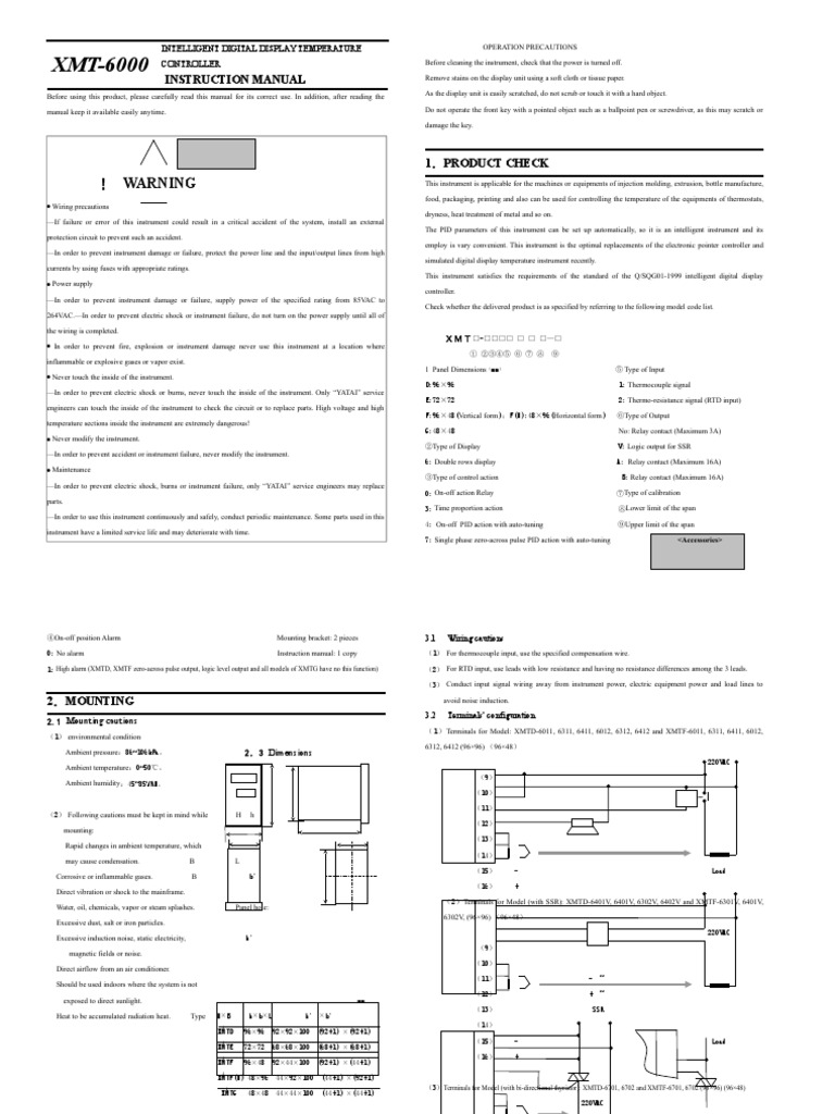 XMTD-6000 Temperature Controller Manual | PDF | Control Theory | Relay