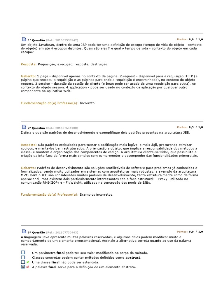 Questões de Java e Arquitetura JEE | PDF | Páginas do servidor Java ...