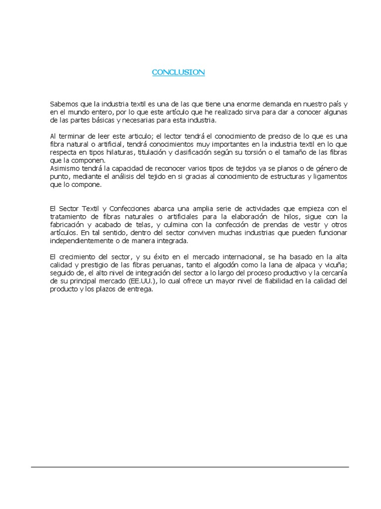 Conclusiones sobre la industria textil | PDF | Industria textil | Textiles