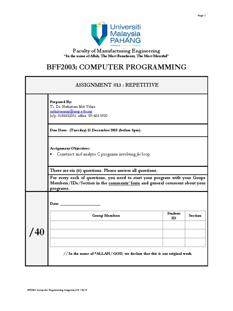C Programming Assignment: For Loops | PDF | Computer Programming ...