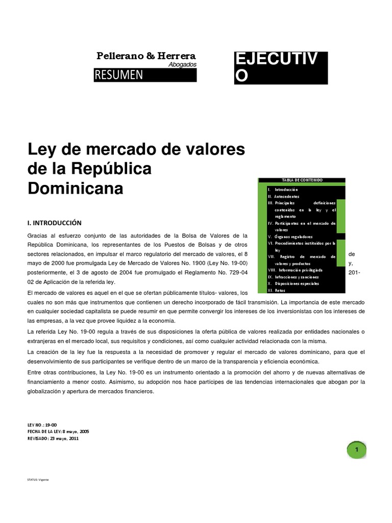 Ley de Mercado de Valores de La República Dominicana | PDF | Bolsa ...