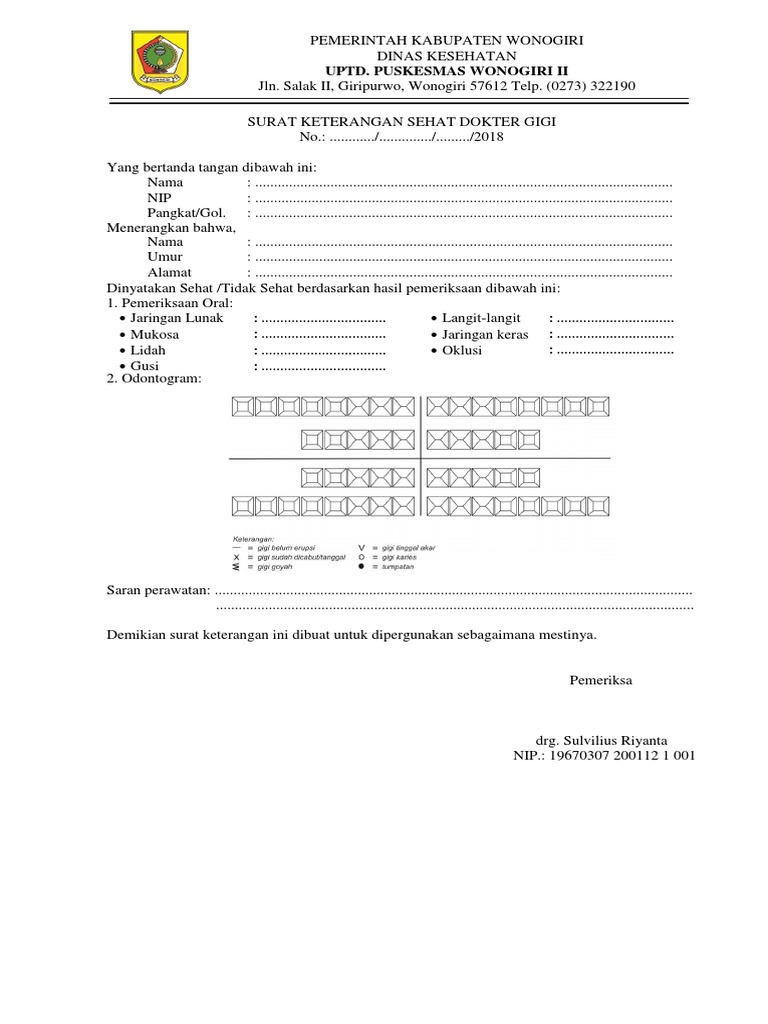 Surat Keterangan Sehat Dokter Gigi
