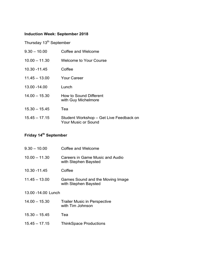 Induction Week: Music & Sound Workshops | PDF | Entertainment | Leisure