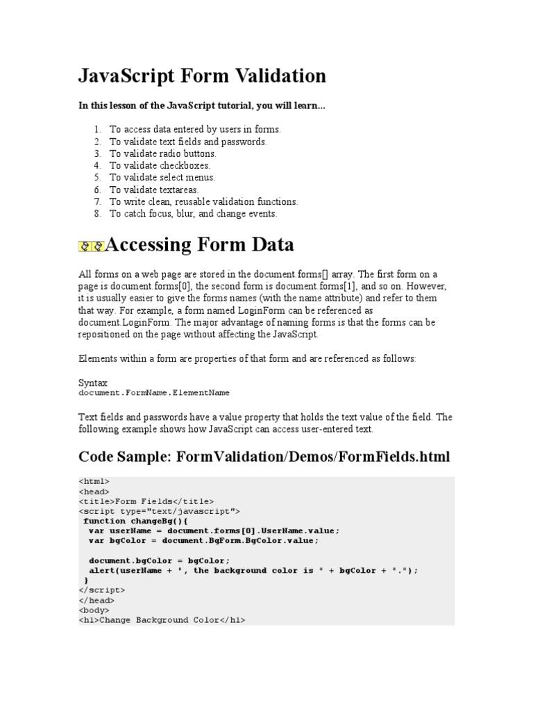 Javascript form validation pdf java script password
