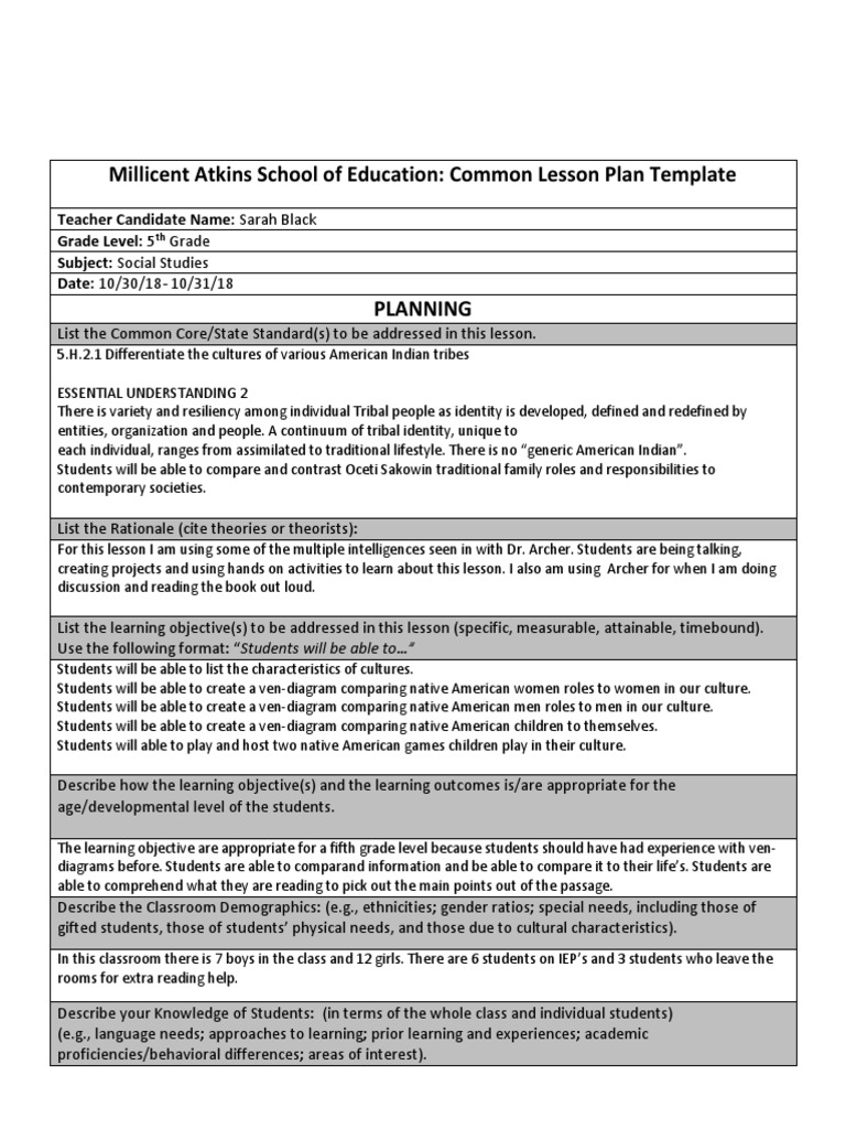 5th Grade Social Studies Lesson Plan | PDF | Educational Psychology ...