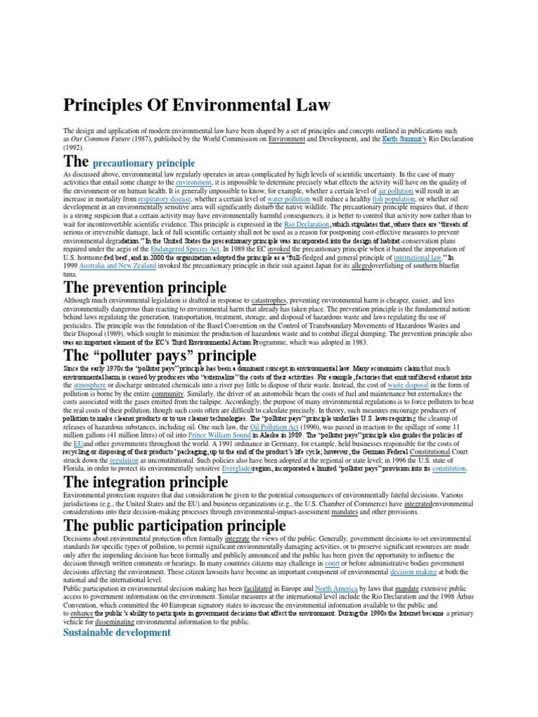Key Principles of Environmental Law | PDF | Environmental Law ...
