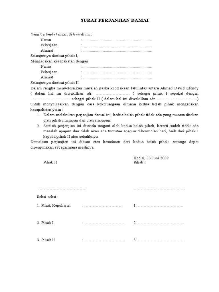 Contoh Surat Perdamaian Kecelakaan Aneka Macam Contoh