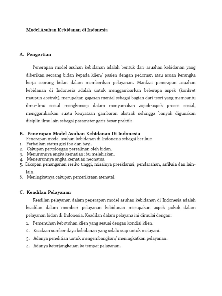 Model Asuhan Kebidanan Di Indonesia Model Asuhan Kebidanan Di Indonesia