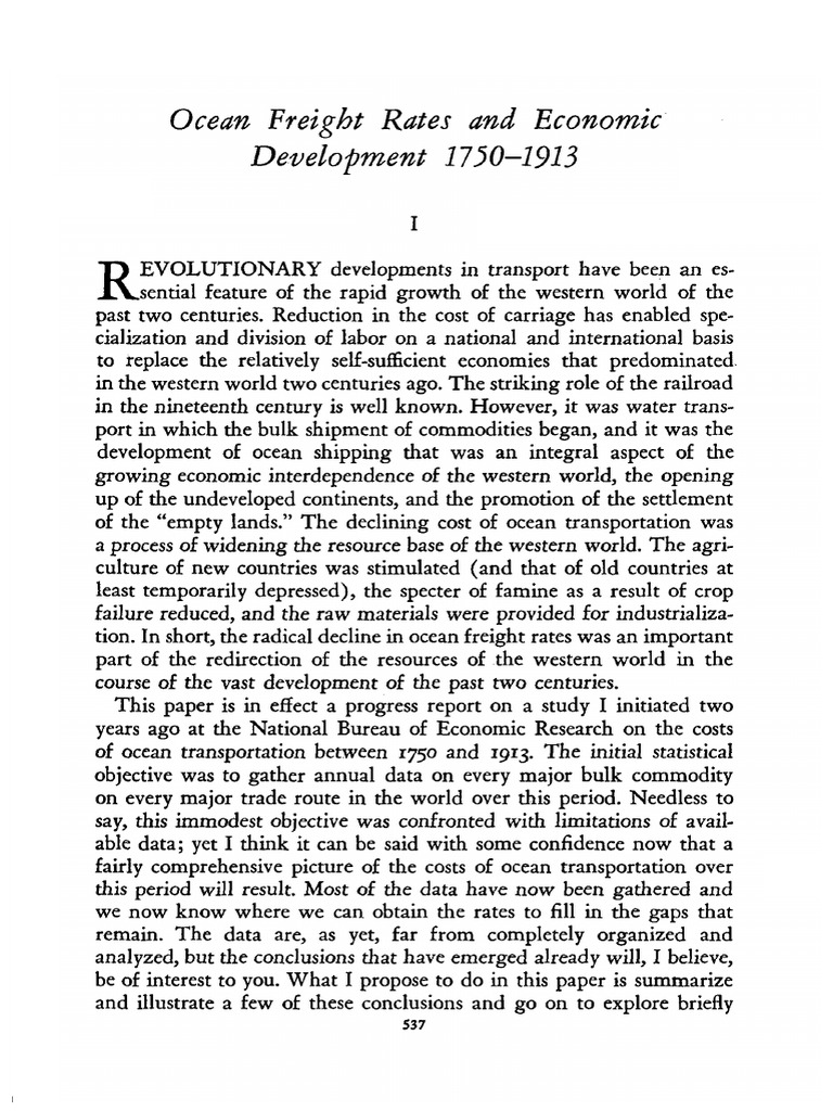 Ocean Freight Rates and Economic Development 17301913 PDF Trade