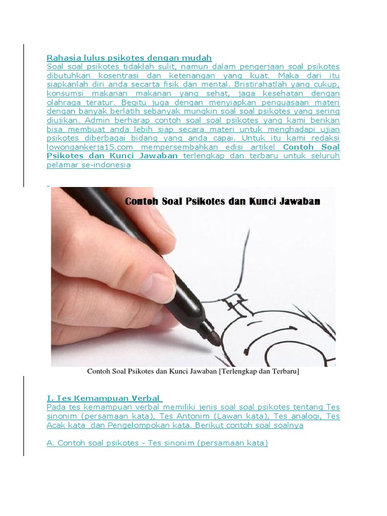 Contoh Soal Psikotes Alfamart Dan Jawabannya - Psikotes ...