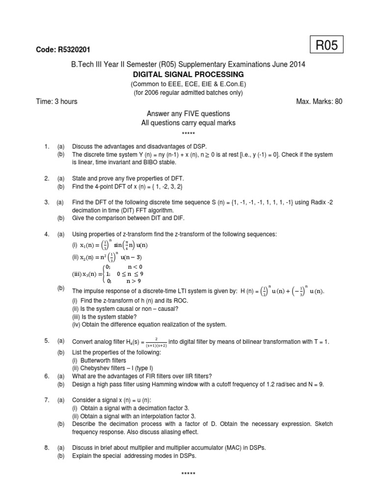 DSP Exam for EEE/ECE/EIE Students | PDF | Digital Signal Processing ...