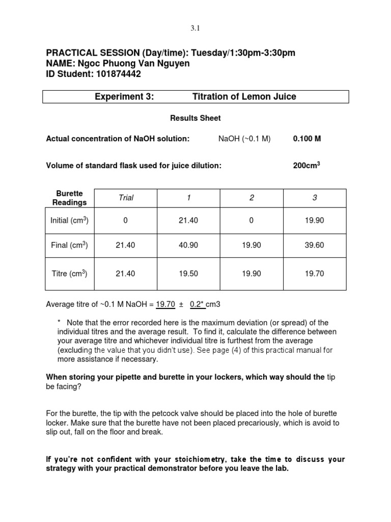 LAB Report 3 Titration Concentration