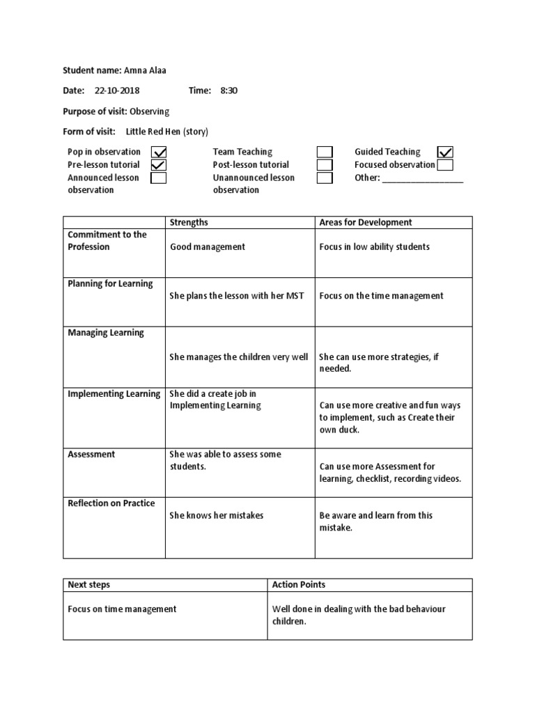 Peer Observation | PDF | Change | Behavior