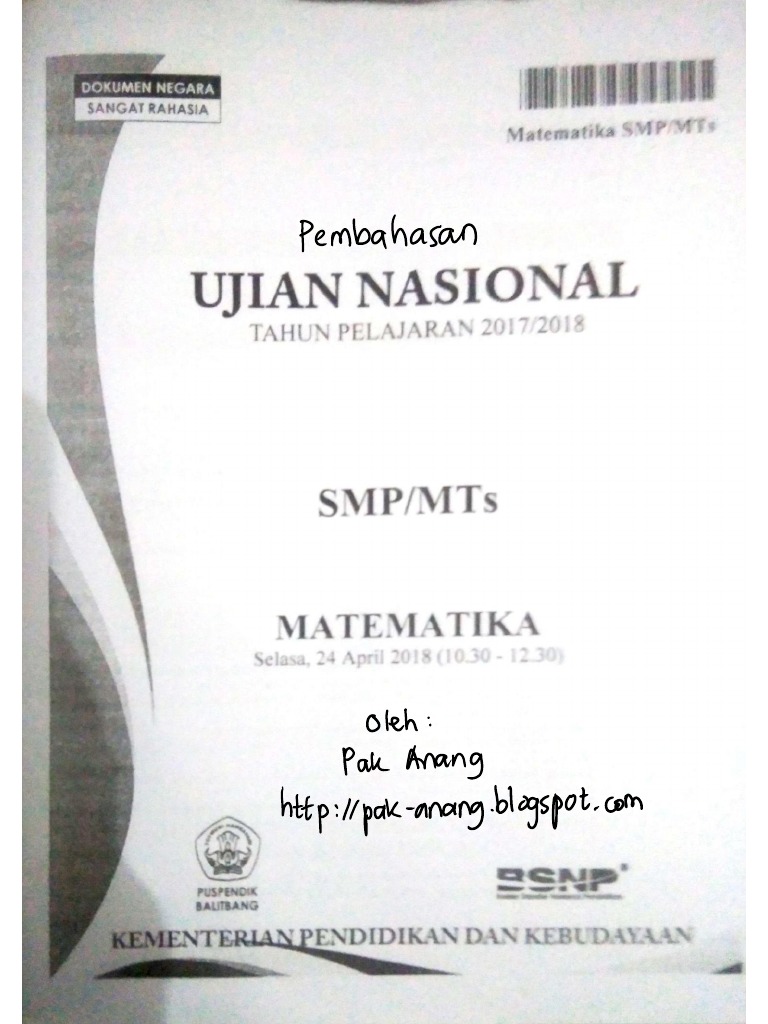 Pembahasan Soal Un Matematika Smp 2018 Paket 1 Pak Anang