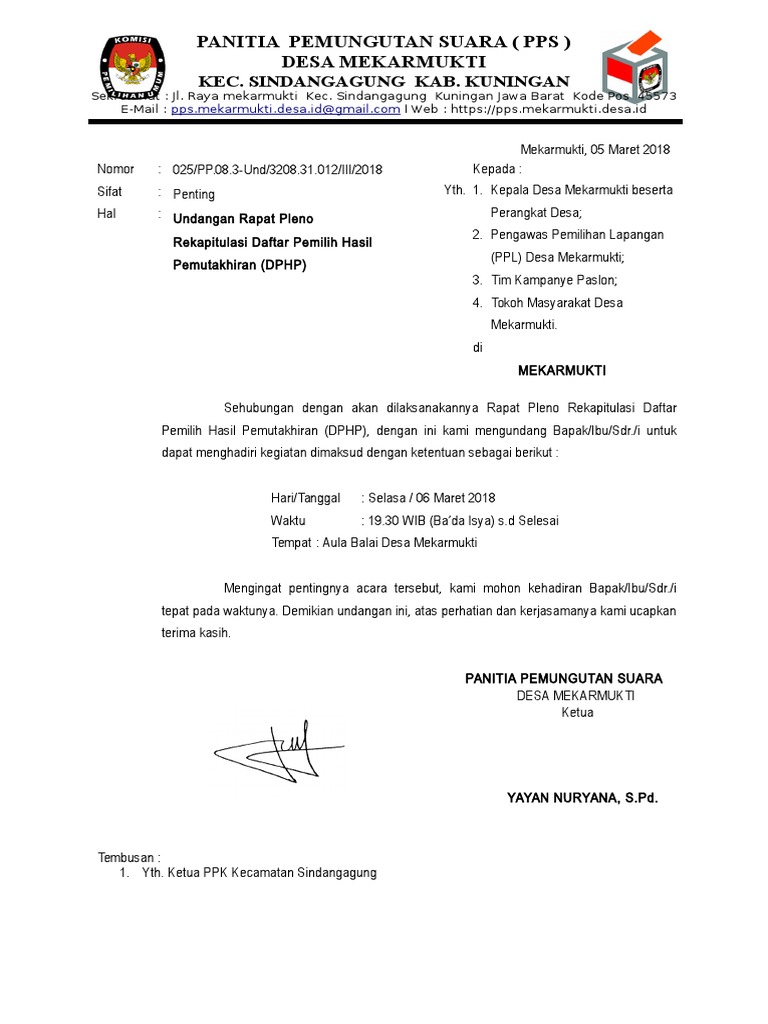 Surat Undangan Rapat Pleno